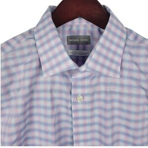 Michael Kors Regular Fit Purple Plaid Long Sleeve Dress Shirt 16 34/35